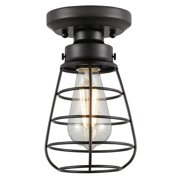 Westinghouse Westinghouse Lighting 6130700 Bandera Vintage-Style 5 Inch, One Light Semi-Flush Mount Ceiling Fixture, Matte Black Finish, Cage Shade