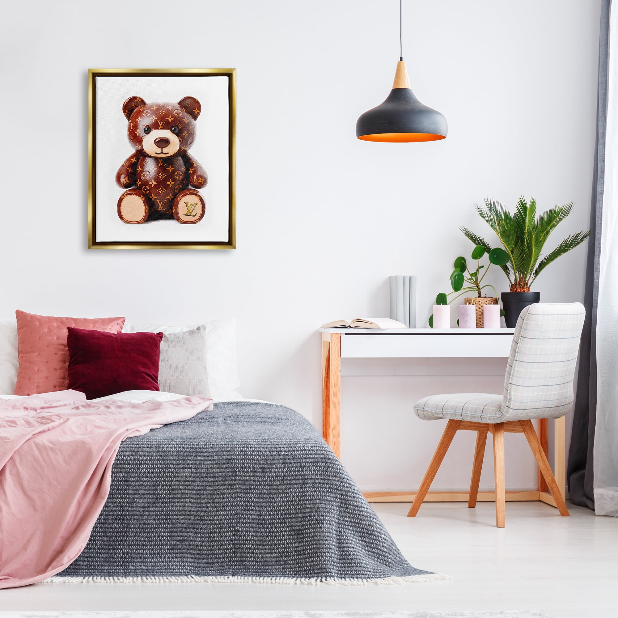 Stupell Industries Fashion Patterned Bear Beauty & Fashion Painting Gold Floater Framed Canvas Art Print Wall Art, 25 x 31