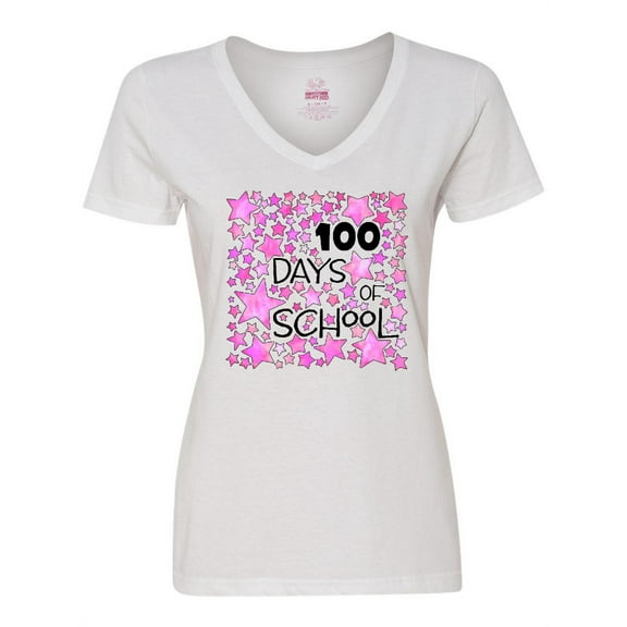 Inktastic 100 Days of School Stars in Pink Women's V-Neck T-Shirt