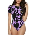 thumbnail image 2 of Uemuo Cartoon Black Cats Pattern Women's One Piece Short Sleeve Swimsuit Rash Guard Surfing Modest Quick-drying Swimsuit Beach Essentials-, 2 of 9