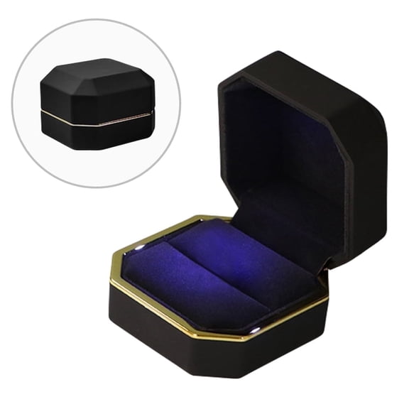 Bopika Ring Box with LED Light for Proposal, Engagement, and Jewelry Presentation, Square Velvet