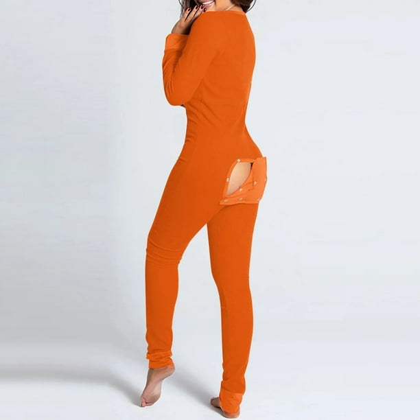 Pijama Sexy para mujer, mono de Color liso con botones, ropa de dormir con solapa abotonada para el hogar, Otoño e Invierno