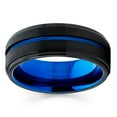 thumbnail image 2 of Blue Tungsten Wedding Band Black Tungsten Ring Anniversary Band Men & Women Brush Ring, 2 of 2