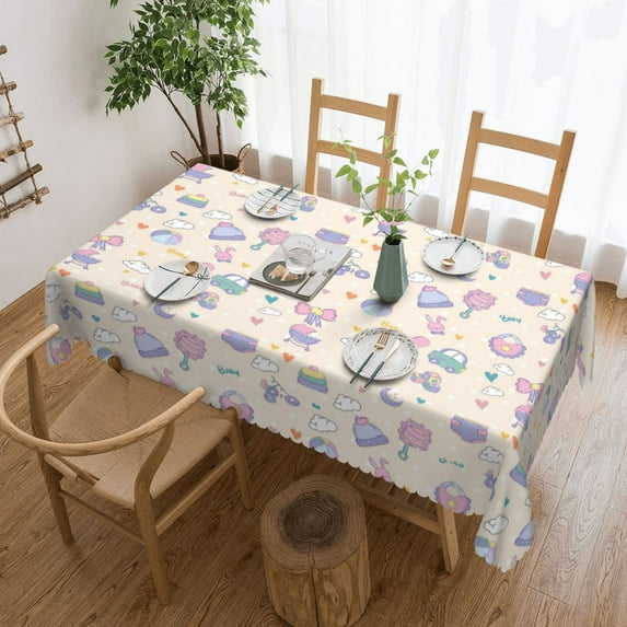 ZNDUO Rectangle Table Cloth, Baby Kids Pregnancy Pattern Waterproof Stain Resistant Washable Polyester Table Cover, 54 X 72 Inch