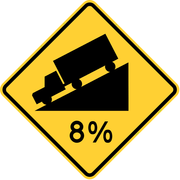 Vinyl Stickers - Steep Grade/Hill Percentage - Safety and Warning Warehouse Signs Stickers - 3.5" x 5" - 3 Pack