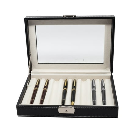 8 Pen Display Case Black Leatherette Fountain Pen Collector Storage