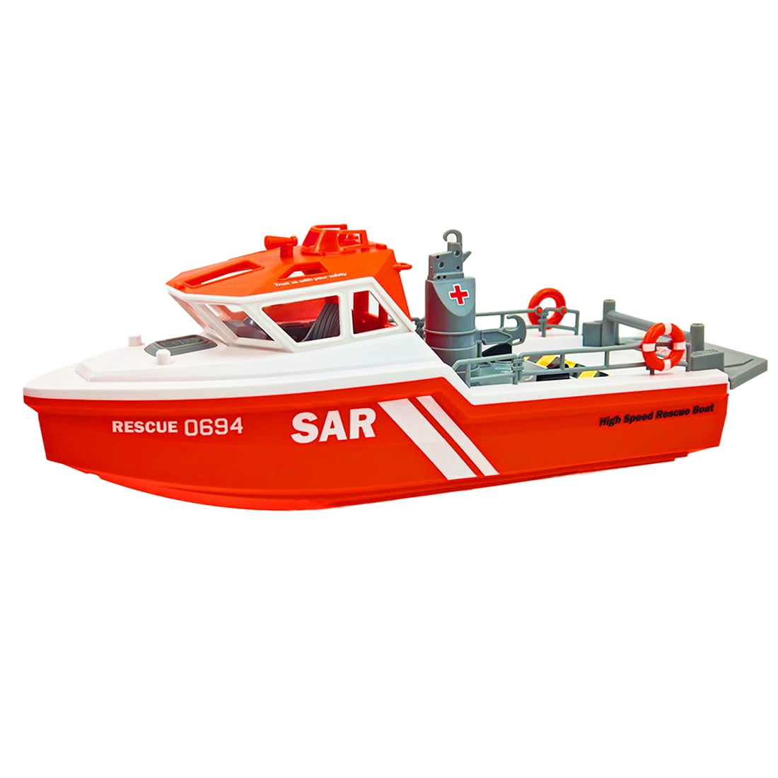 1/32 Scale RC Rescue Boat Model, High-Speed Water Rescue Vessel with Water Cooling & Capsize Reset, 2.4G Mini RC Boat for Adults, Orange White