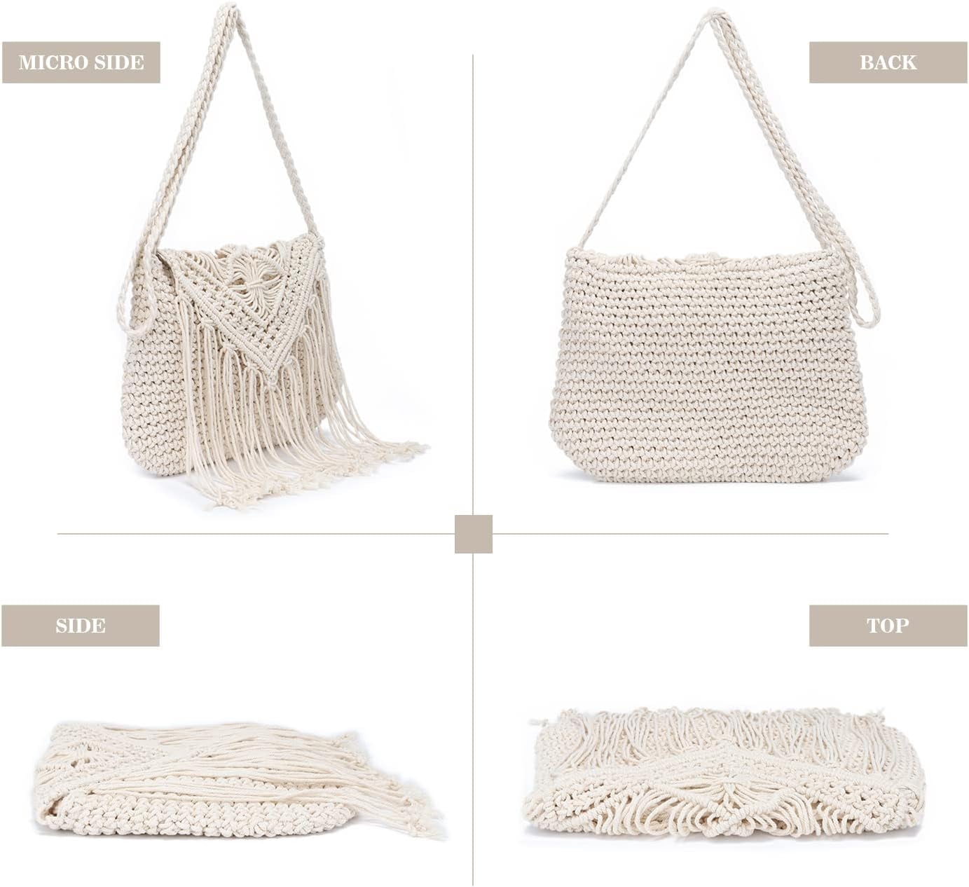 Retro Crochet Crossbody Shoulder Bag for Women Woven Fringe hobo bags Summer Beach Handmade Purse