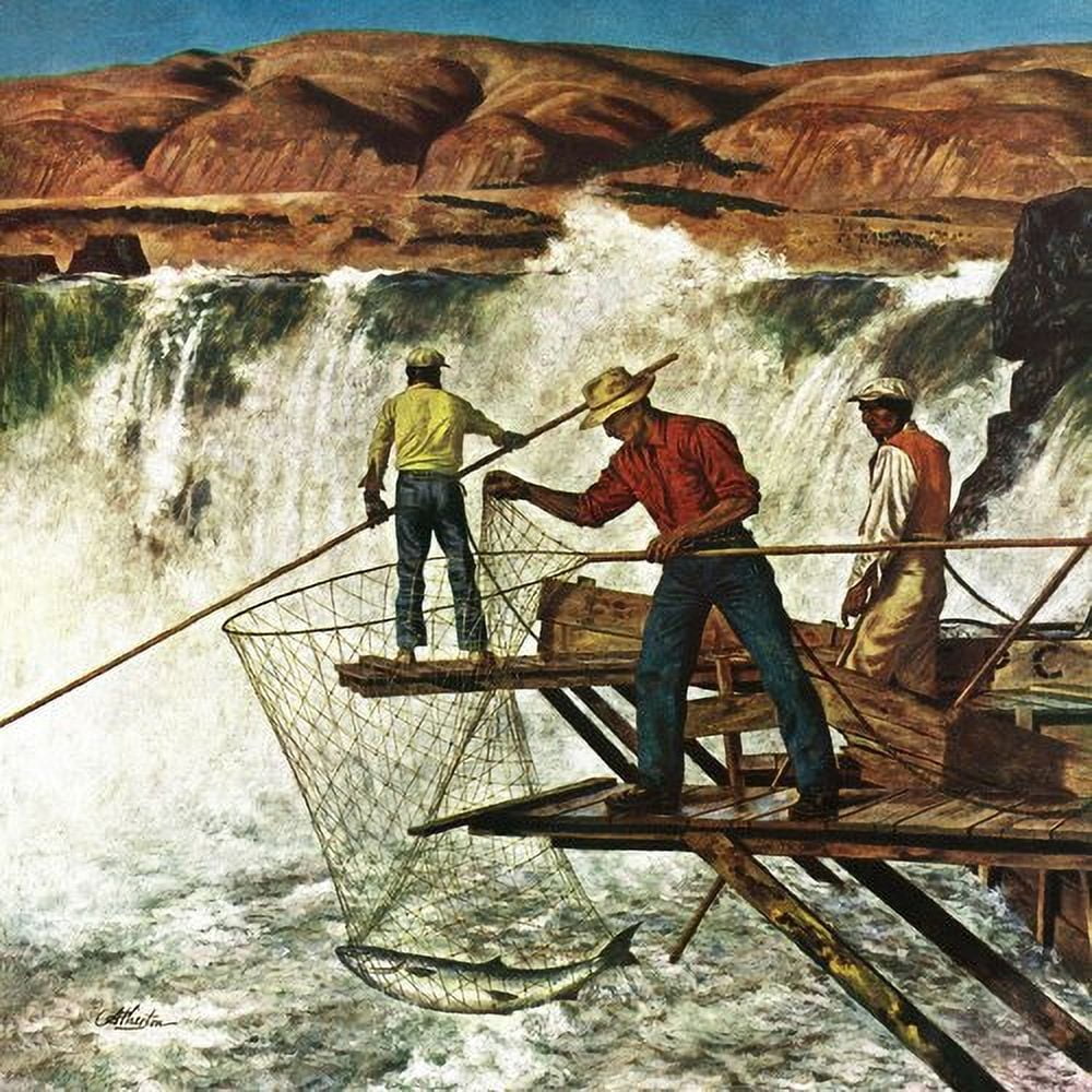 "Salmon Fishing" Painting Print on Wrapped Canvas
