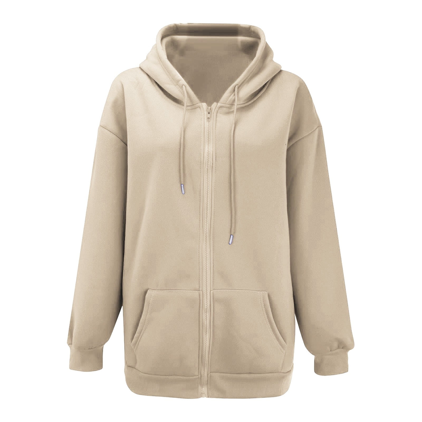 Beige Hoodie Women Beige Zip Up Hoodie Women Womens Sweatshirts Hoodies Women s Fall Jacket Oversized Pocket Sweatshirt Casual Drawstring Clothing Zipper Track Solid Color Long Sleeve Hooded Top Walma...