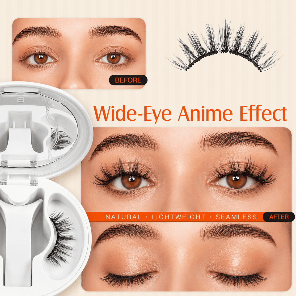 otnbgsr Magnetic Eyelashes with Curved Applicator, Reusable No Glue Lash Kit, Lightweight Soft Magnetic Lash Strips, Dramatic Natural Layered Look with Storage Case