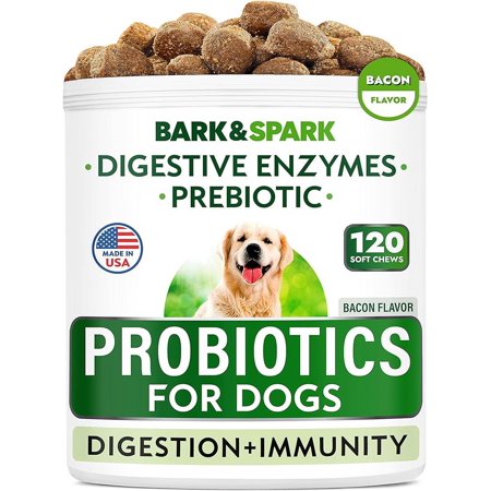 Dog Probiotics & Digestive Enzymes - Allergies & Itchy Skin + Gut Health - Pet Diarrhea Gas Treatment, Upset Stomach Relief Pills, Digestion Health Prebiotic Supplement Tummy Treat (120 Ct - Bacon)