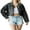 Black, variant on WIFORNT Women Crop Jean Jacket Cual Button down Ripped Denim Jacket with Rhinestone Tsel Fall Outwear