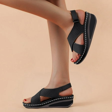 

Medcursor Women s Casual Fashion Slope HeelBreathable Hook&Loop Hollow Sandals