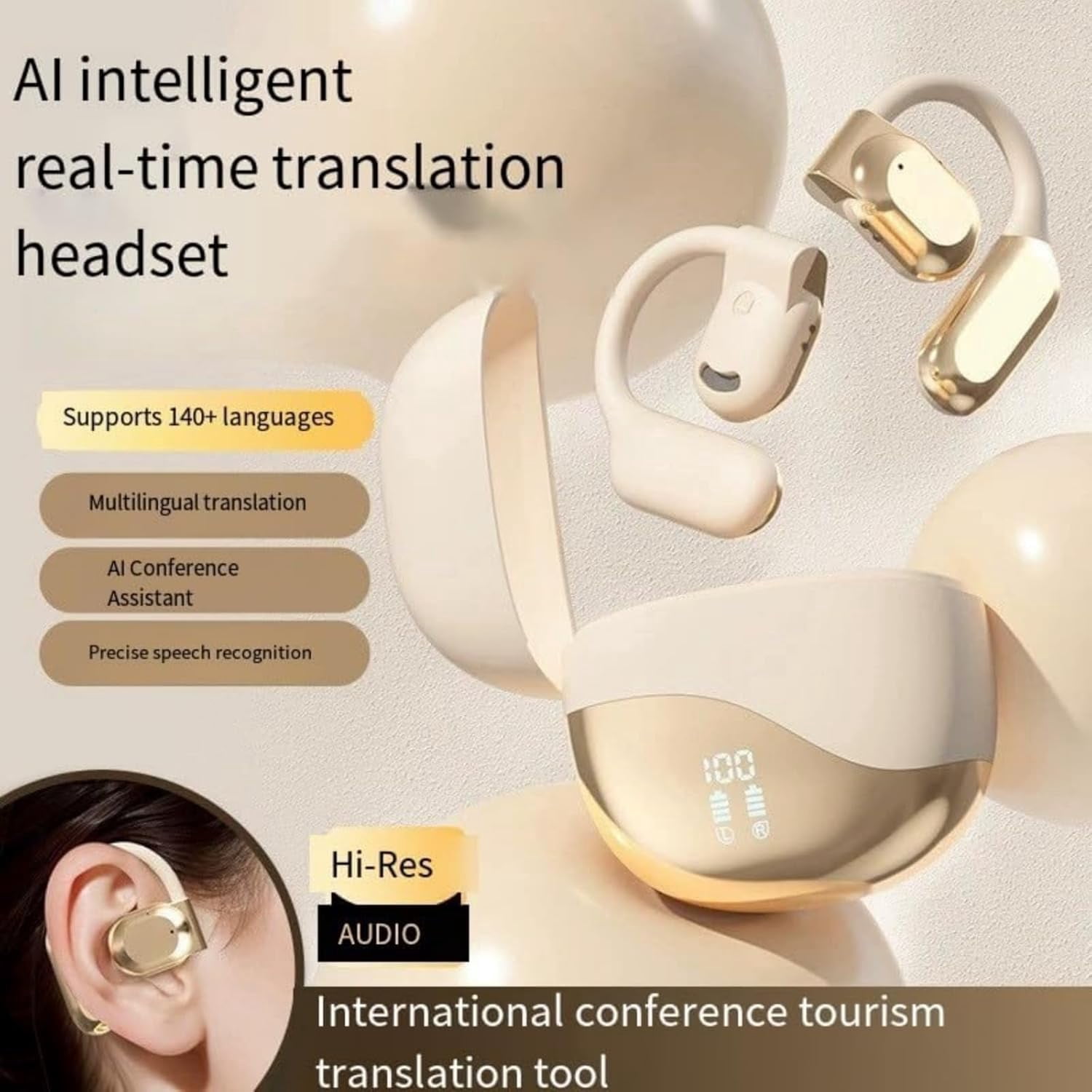 Vital Translation Earbuds, 2025 New 144-Language Bluetooth Headphones Translating Device, Ai Translation Earbuds Real Time, for Travel Business Learning (Black)