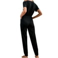 thumbnail image 3 of QUYUON Jogger Jumpsuits for Women Summer Button up Short Sleeve Crew Neck Jumpsuits Rompers with Pockets Tie Elastic Waist Solid Color Casual Loose Long Jumpsuits Playsuit Style J-417, Black L, 3 of 5