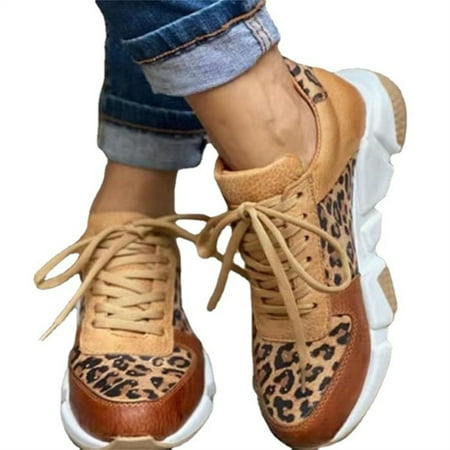 

Woman Platform Sneakers Tie Up Printed Sport Shoes for Casual Anti-Slip Sole
