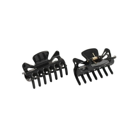 Lady Plastic 14 Teeth Spring Loaded Hair Jaw Claw Clip Clamp Hairclip Black 2pcs
