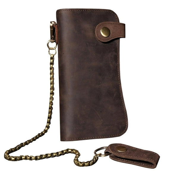 Vintage Men's Leather Biker Chain Long Wallet Checkbook Card Holder Purse Clutch