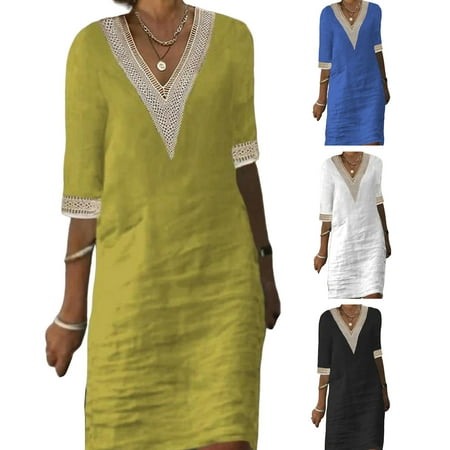 

Women s Summer Casual Dresses V Neck Half Sleeve Lace Stitching Casual Dress Streetwear Thin Beach Dress