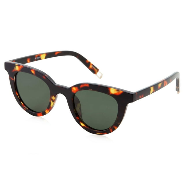 grinderPUNCH Vintage Inspired Horned Rim Tortoise Plastic Frame Round Sunglasses