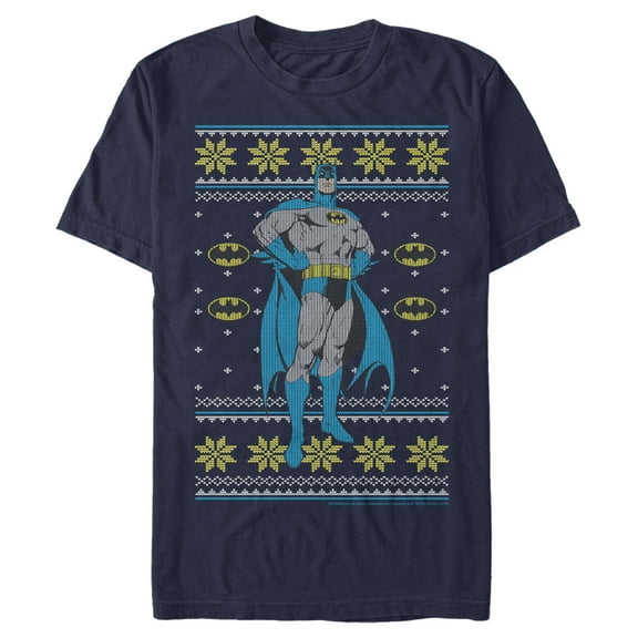 Men's Batman Ugly Christmas Dark Knight Pose  Graphic Tee Navy Blue 3X Large
