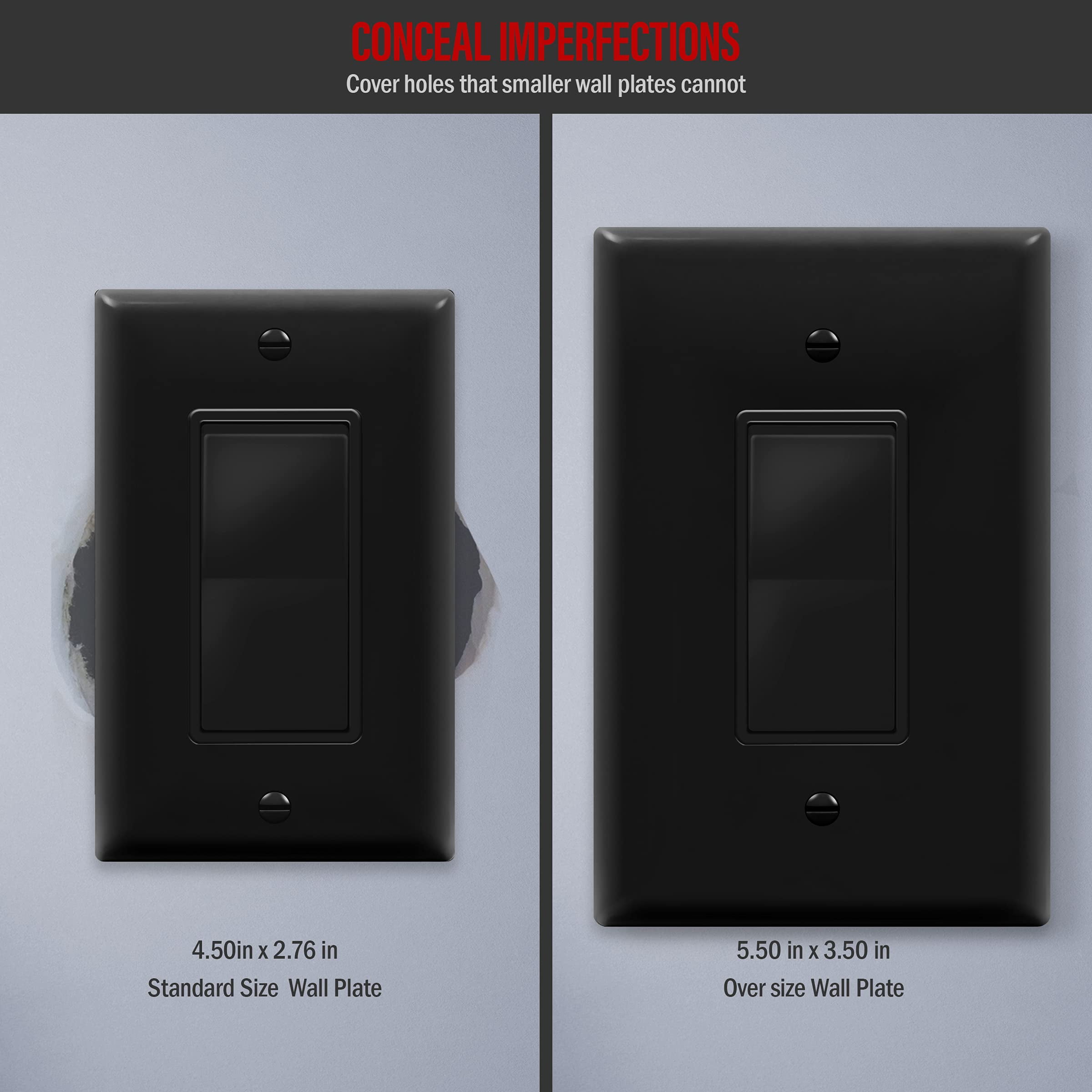 ENERLITES Decorator Outlet Cover, Wall Switch Plate, Gloss Finish, Oversized 1-Gang, Unbreakable Polycarbonate Thermoplastic, UL Listed, 8831O-BK, Black