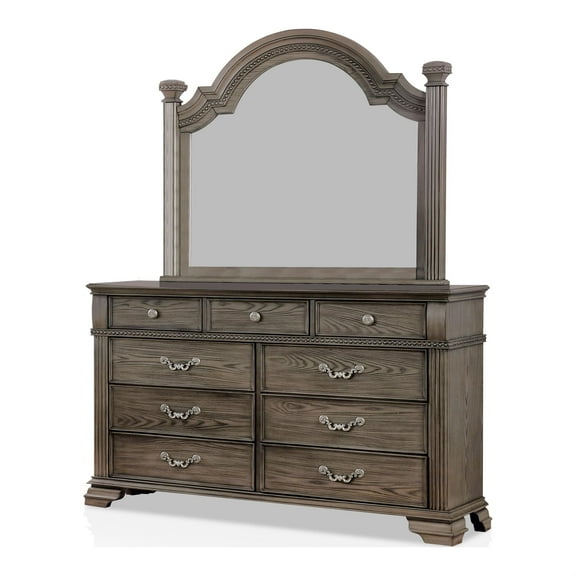 Furniture of America Charo Solid Wood 2-Piece Dresser and Mirror Set in Gray