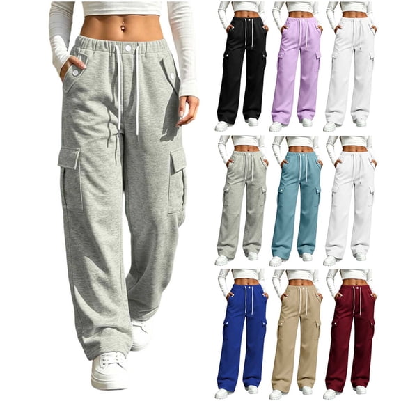 Women's Sweatpants Ndbuld Women's Casual Solid Color Drawstring Elastic Waist Sweatpants Cuffed Side Pockets Pants Wine M