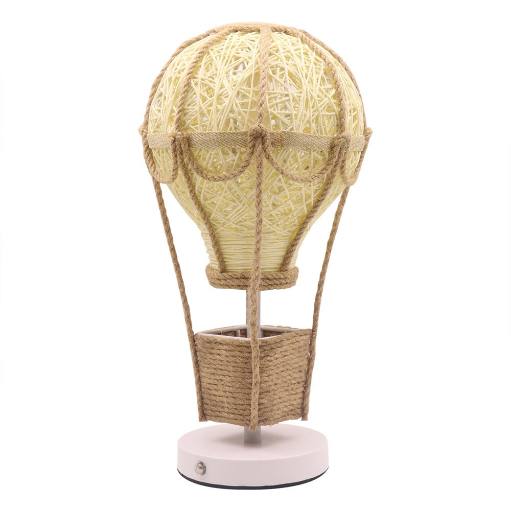 Hot Air Balloon Table Lamp, Woven Rattan Lampshade LED Night Light, Bedside Ambient Lighting for Bedroom, Nursery, Living Room Decor
