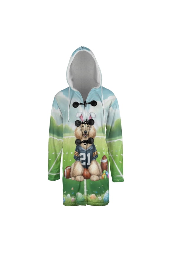 Happy Easter Hello Spring Afghan Hound Playing Football All Over Print 3D Hooded Duffle Toggle Coat Dog Lover - 13003