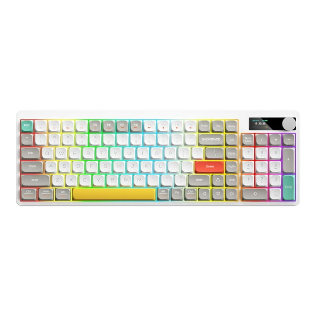 Graflsoa Slim Wireless Mechanical Keyboard with Red Switches, RGB Backlight, PBT Keycaps, Full Key Rollover, High-Resolution Display, and Metal Knob for Enhanced Typing Experience