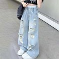 thumbnail image 5 of Girls' Jeans Baggy Elastic High Waist Wide Leg Pants for Teens Clean Girl Clothes, 5 of 8