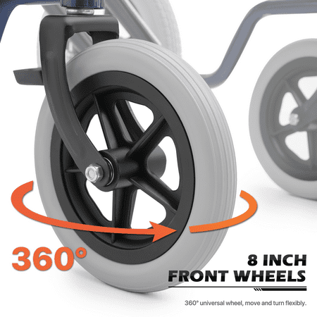 monicare *FDA APPROVED* Transport Wheelchair 300lbs Weight Capacity, Folding Transport Wheelchair with Removable Flip Back Armrests & Swing-Away Footrests, Blue