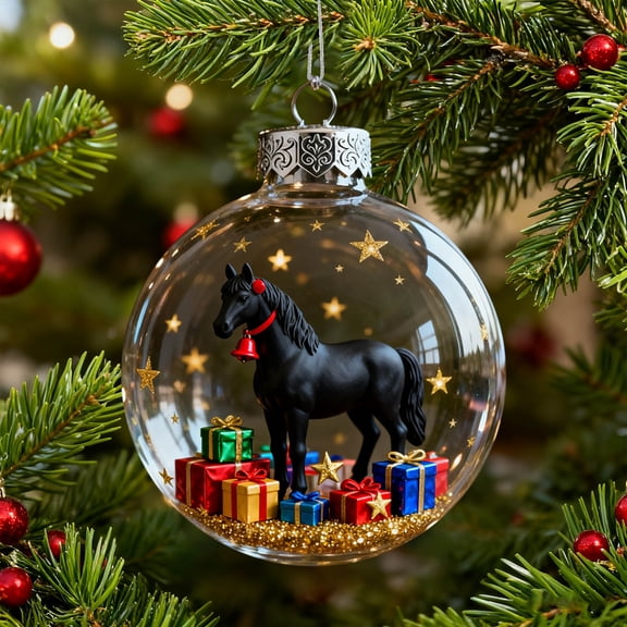 2026 Wildlife Wonders Collection Crystal Glass Ornament, Vivid 3D Horse Christmas Decoration, Horse Clear Plastic Xmas Balls, Luxury Horse Winter Tree Decor s,Holiday Ornaments