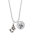 thumbnail image 1 of Delight Jewelry Silvertone Flower with AB Crystal Silvertone Script Initial Disc - H - Charm Necklace, 20"+3", 1 of 4
