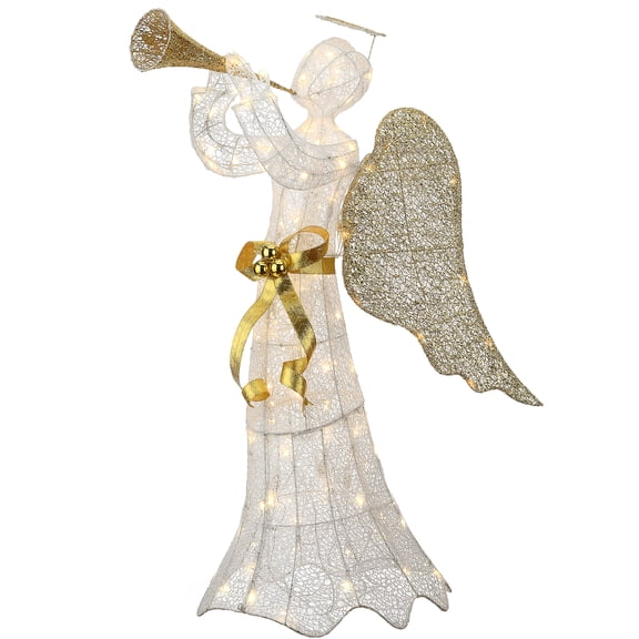 National Tree Company Pre-Lit Angel with Trumpet, White, Warm White Lights, LED, 51 Inch, Indoor or Outdoor Use.