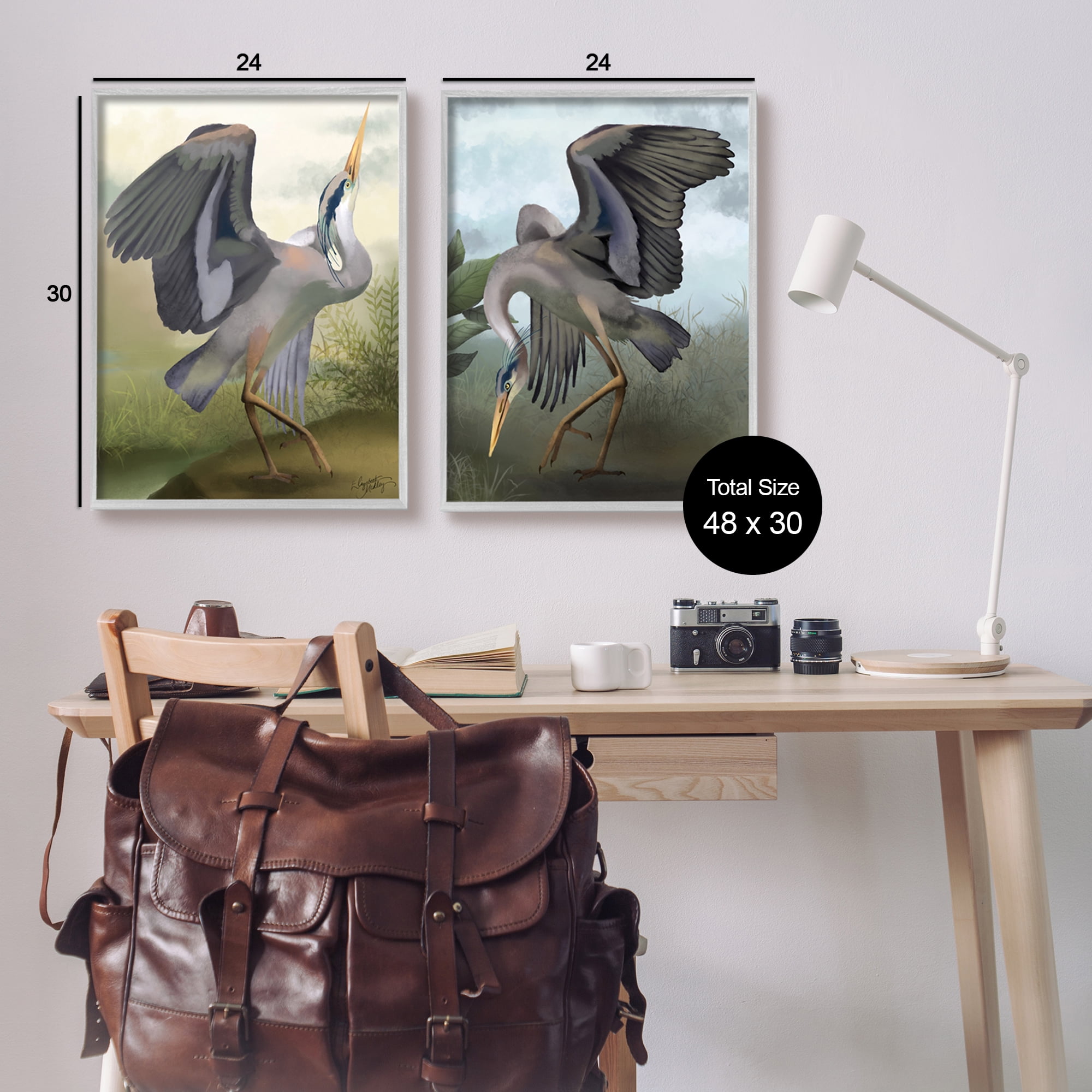 Stupell Industries Crane Dance Landscapes Animals & Insects Painting Gray Framed Art Print Wall Art, 24 x 30