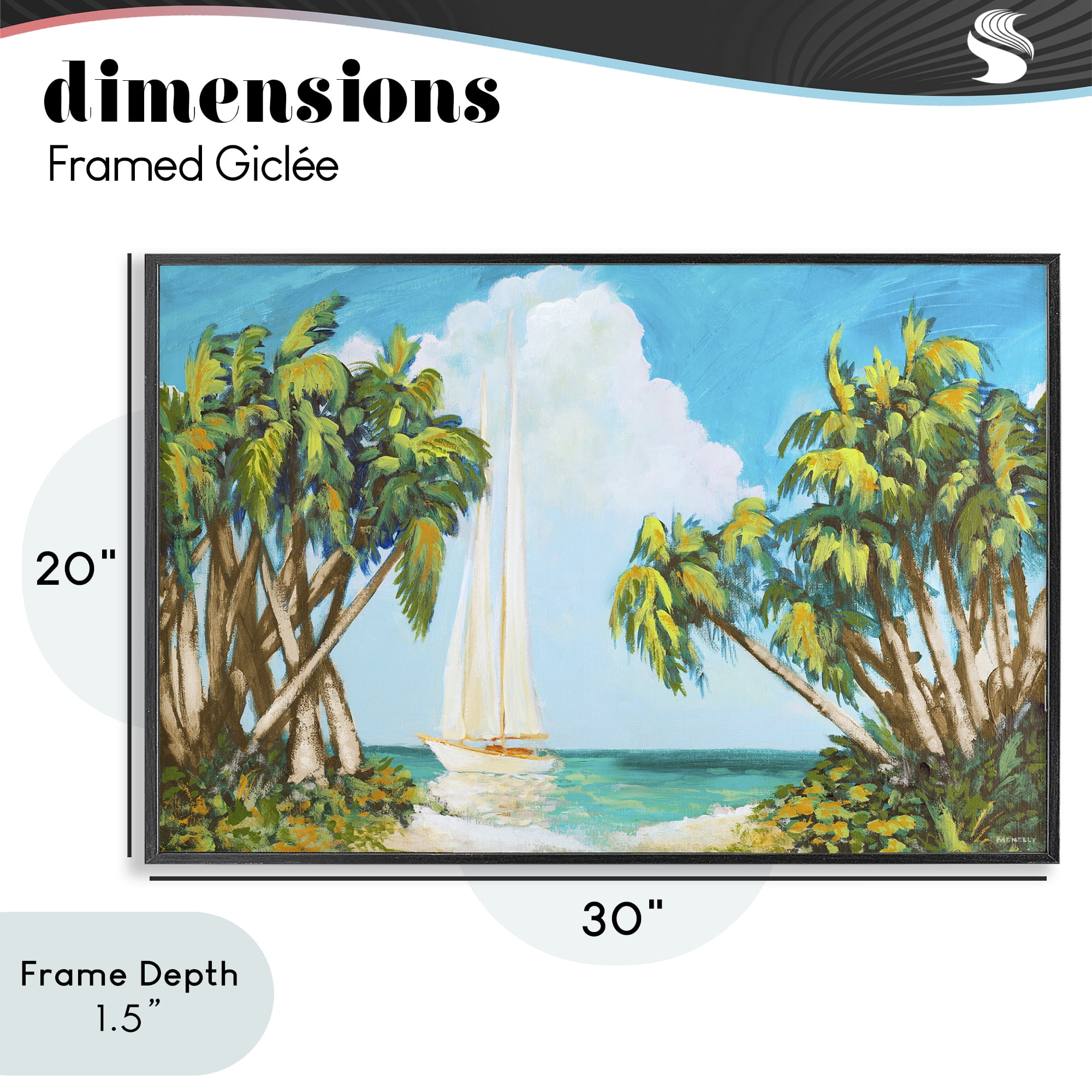 Stupell Industries Sailboat Among Palms Black Framed Giclee Art, design by Dan Meneely