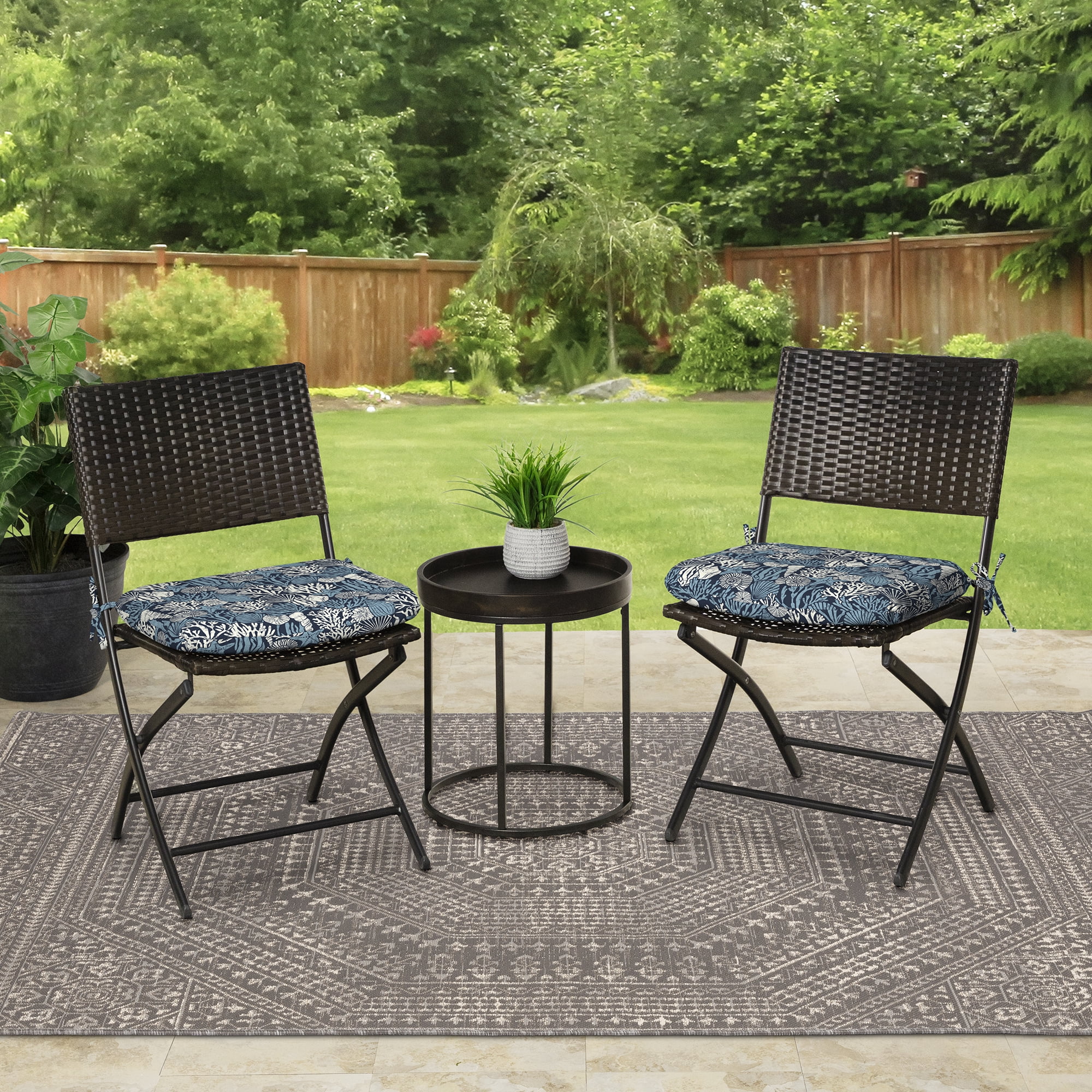 Mainstays 15.5"D x 17"W Blue Coastal Coral Rectangle Outdoor Seat Pad (1 Pack)