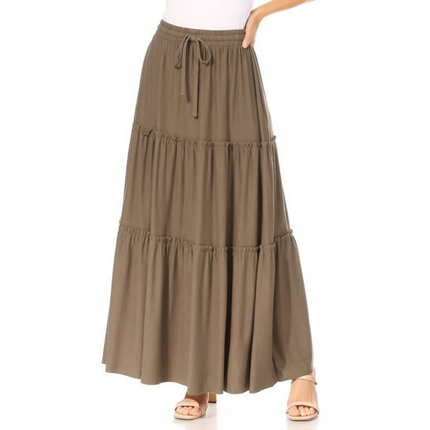 Women's Plus Size Tiered Ruffle Raw Hem Maxi Skirt - Walmart.com