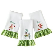 Collections Etc "Peace", "Love", "Joy" Snowman Hand Towels with green Ruffle Trim - Set of 3