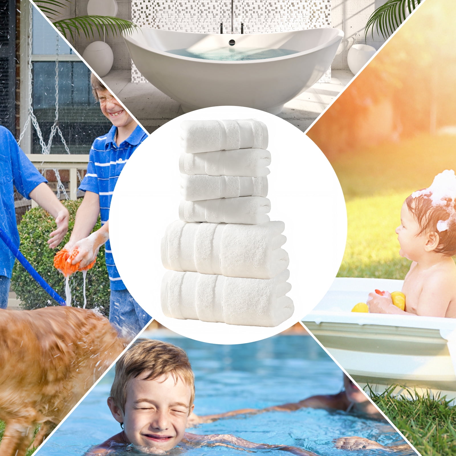 TOPCHANCES 6-Piece Towel Set, Ultra Absorbent Cotton Bath Towels Set (White)