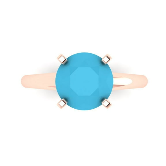 Solitaire Engagement Ring for Women - 2.5ct Simulated Turquoise in 18K Rose Gold Promise Ring