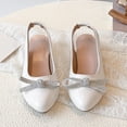thumbnail image 3 of Girls Dress Shoes Flower Girl Mary Jane Low Heels Pointed Closed Toe Wedding Party Rhinestone Bow Pumps Comfy Footbed Slingback Heeled Sandals White 12.5 Little Kid, 3 of 5