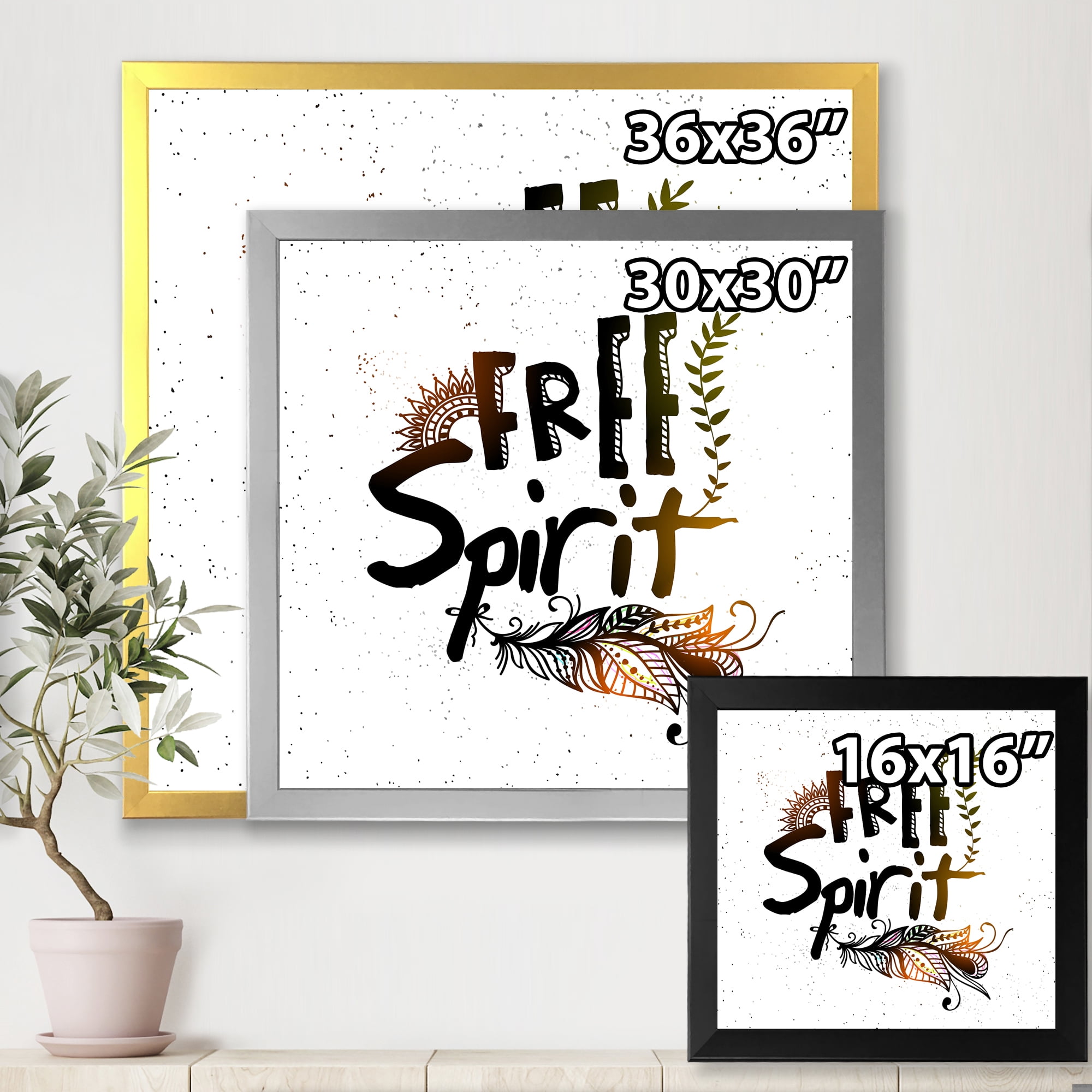 Designart 'Free Spirit Ethnic Feather' Bohemian & Eclectic Framed Art Print