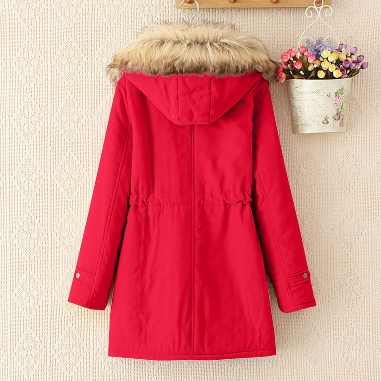 Guvpev Women's Winter Long Thickened Cotton Jacket Hooded Cotton