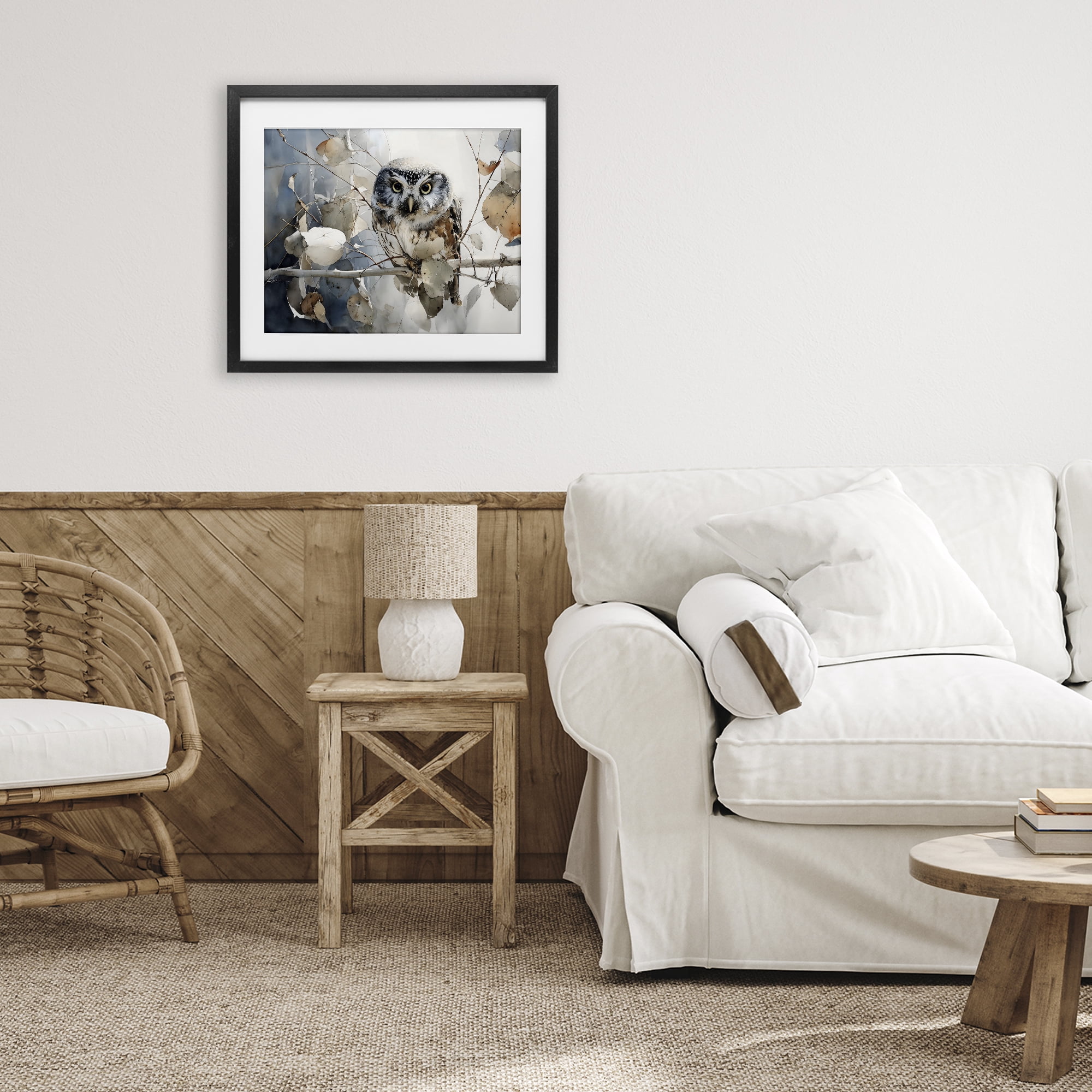 Stupell Industries Hoot Owl on Autumn Branch Black Framed Print Under Glass, design by Franklyn Gregory