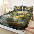 thumbnail image 4 of Feelyou Forest Largemouth Bass Splash Full Size Sheets for Men, Lake Tree Marine Wildlife Bed Sheets, Green Blue, 4 Pieces, 4 of 5