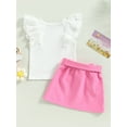 thumbnail image 4 of TSEXIEFOOFU Toddler Girls Summer Outfit Sets White Flying Sleeve O Neck Tops + Solid Color Button Skirt with Belt, 4 of 8